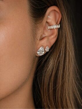 NOA Pear Shaped Clear Crystal Stud Earrings - 3 carat